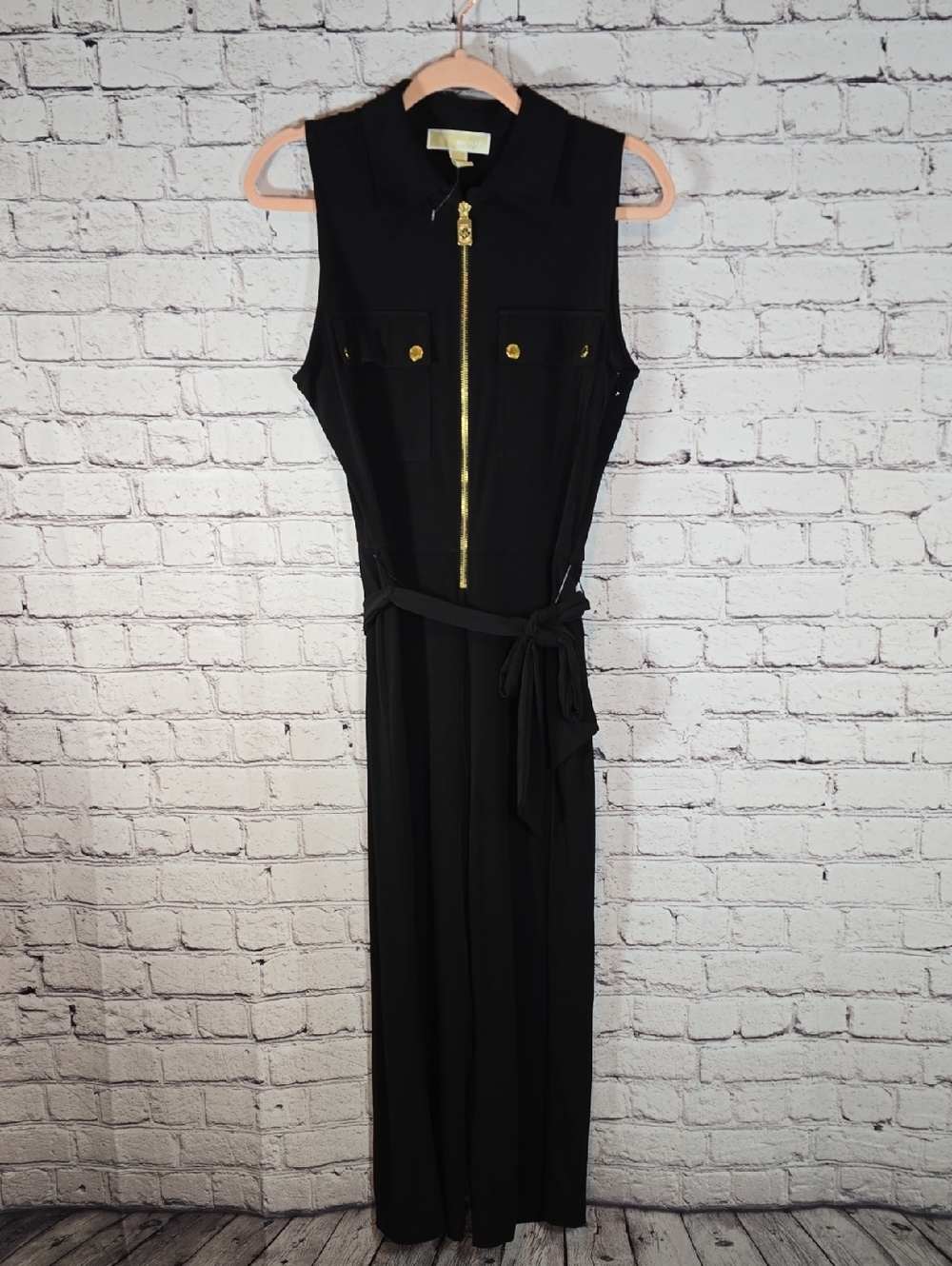 MICHAEL Michael Kors Black Cropped Jumpsuit with Gold Hardware Size M NWOT